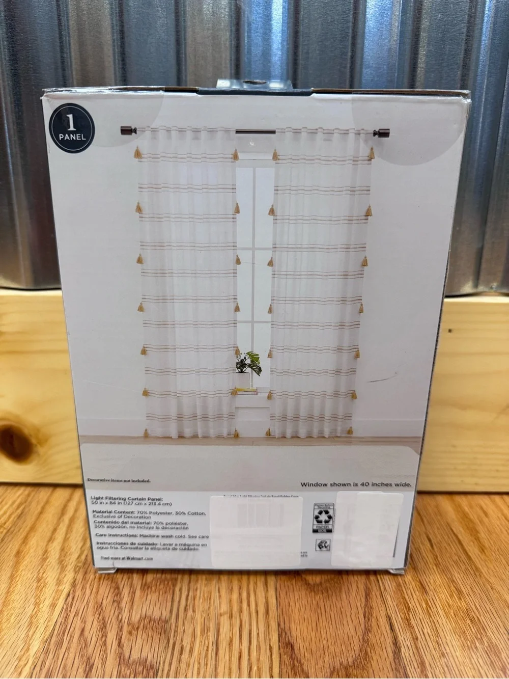 Better Homes & Gardens White Curtain Panel with Mustard Yellow Stripes & Tassels